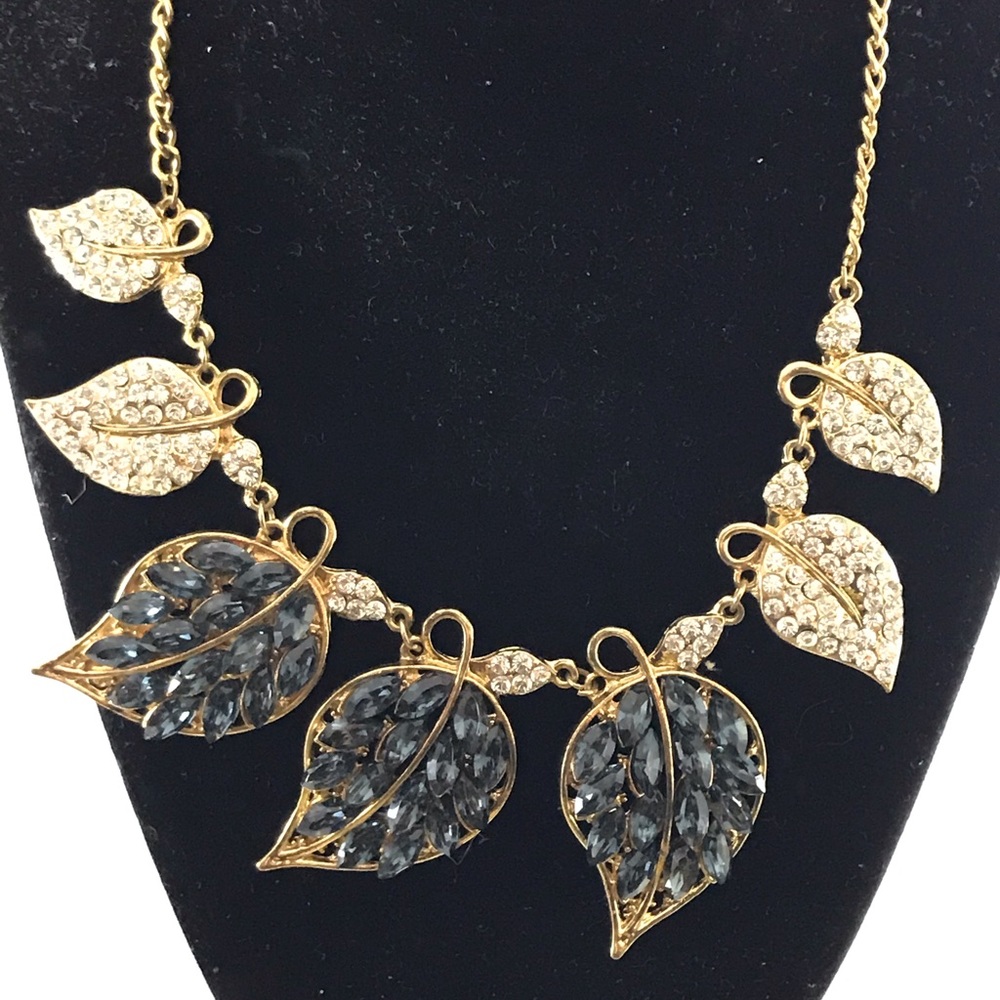 Blue and gold costume leaf necklace